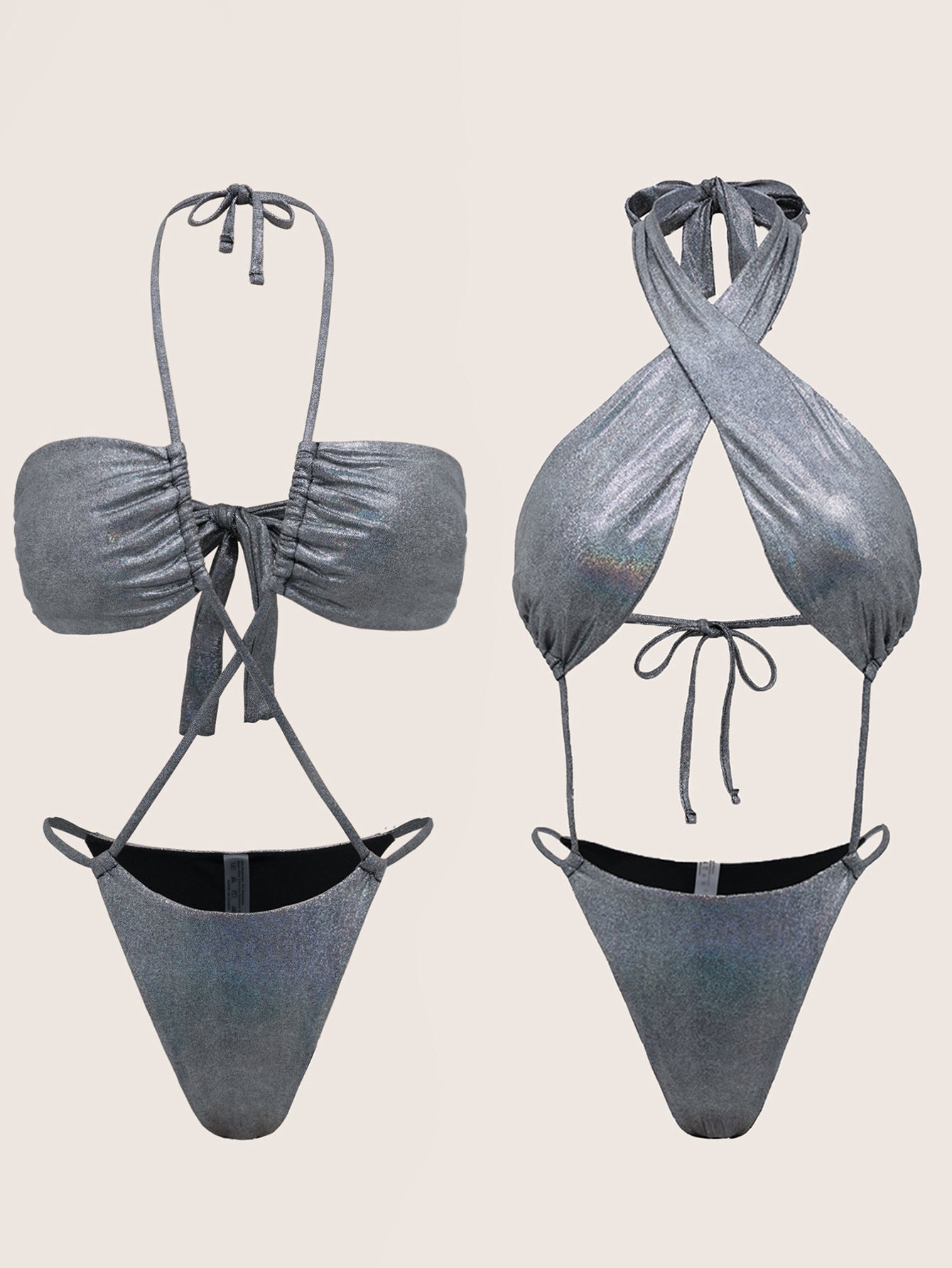 Bikini Double One Piece Swimsuit Cross Bikini Swimsuit Women Sexy Swimsuit Solid Color Bikini Bella Mia